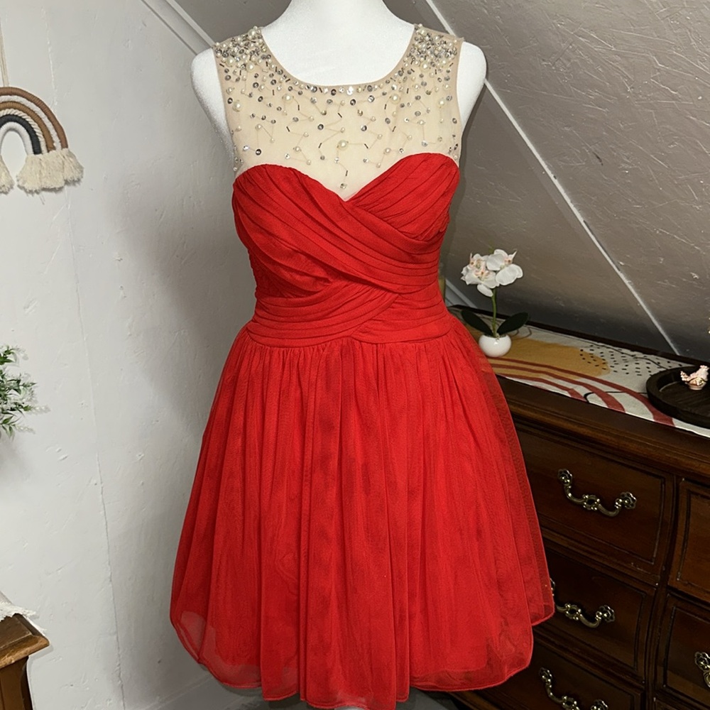 City Studios Homecoming Dress size 3. Red with beautiful pearl‎ beading.